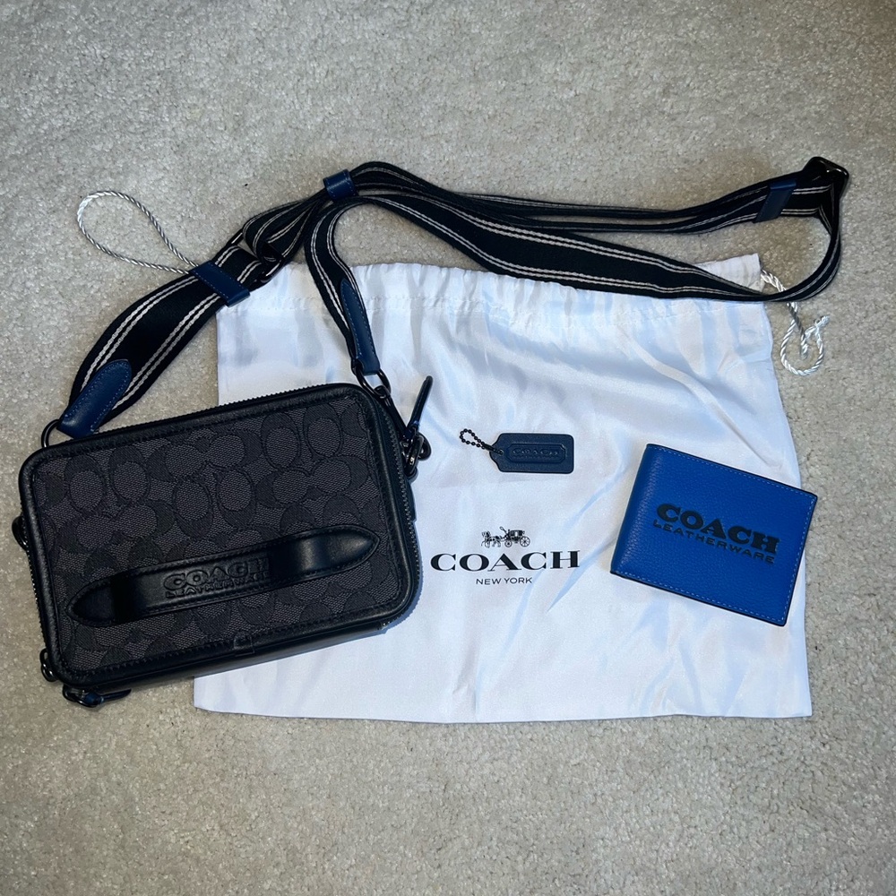 Coach Black Denim Crossbody Charter + Wallet